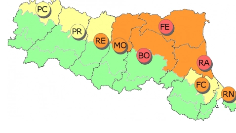 La mappa del rischio calore fornita da Arpae Emilia-Romagna