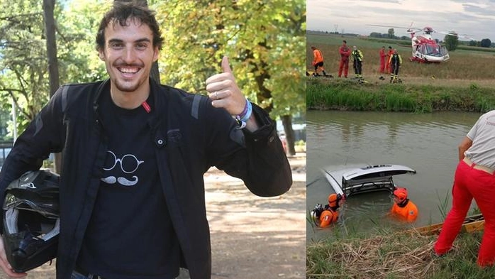 Riccardo Rinaldi, 24 anni, di San Lazzaro e l'auto della donna, completamente immersa