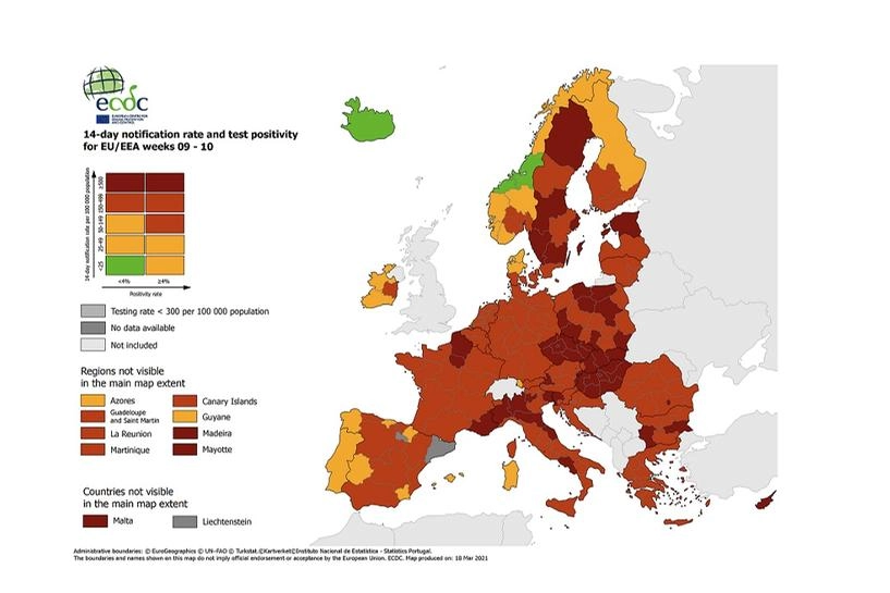 La mappa Ecdc sulle zone più a rischio covid in Europa