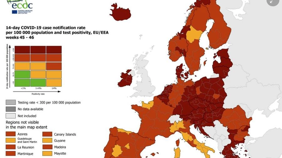 La mappa covid in Europa: il verde è scomparso