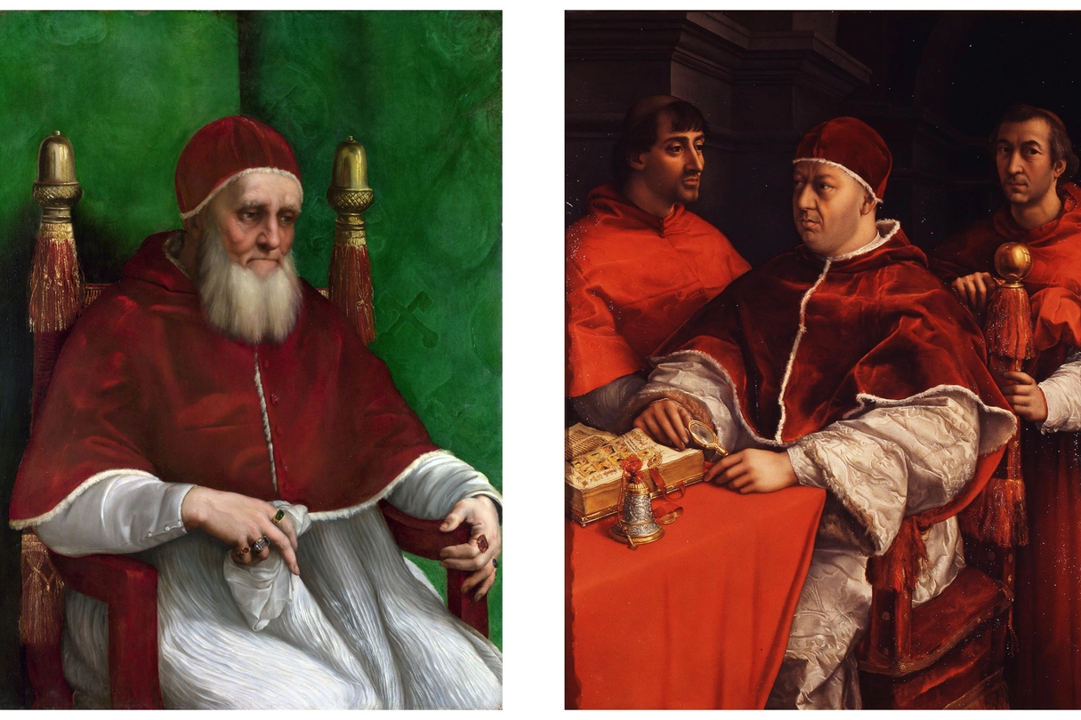 Raffaello Sanzio: a sinistra, Giulio II della Rovere; a destra Leone X