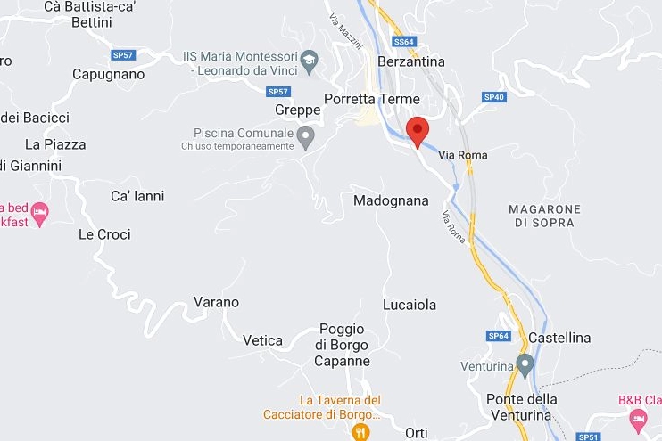 Incidente mortale in via Roma a Porretta Terme, la mappa (Google maps)
