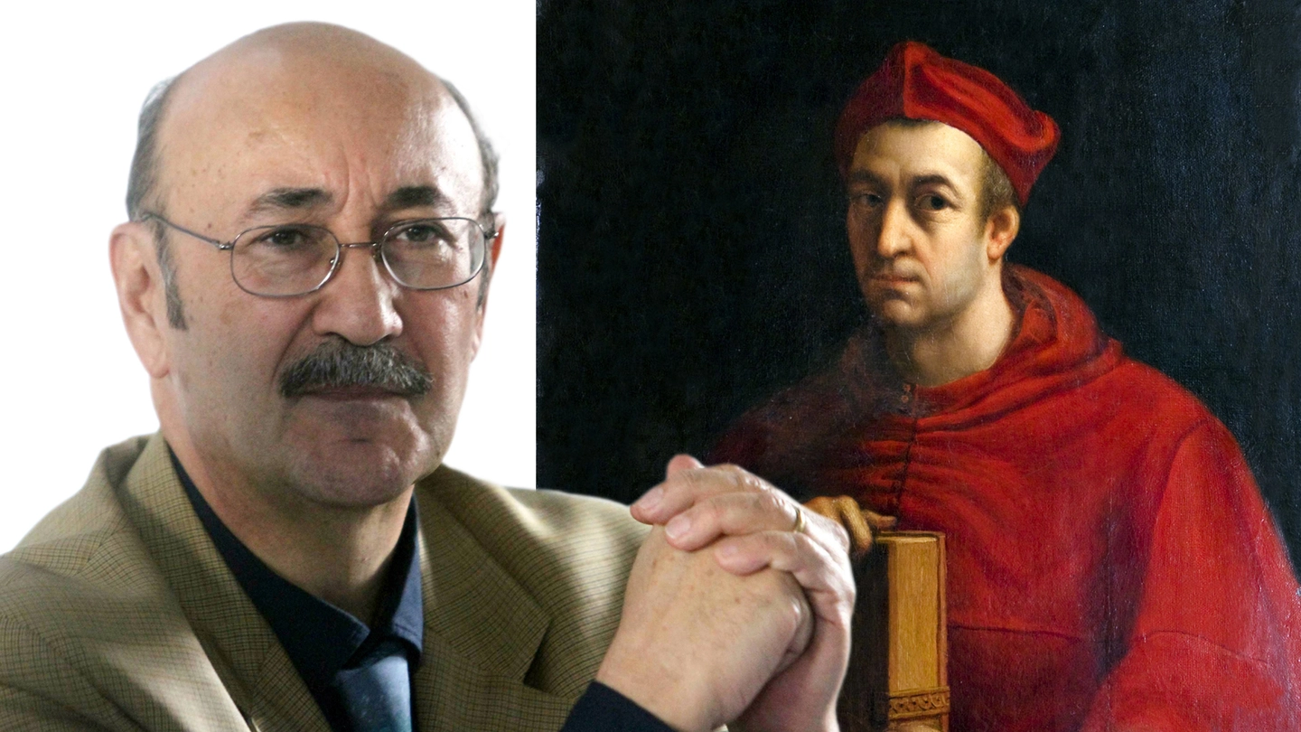 Ernesto Solari e il dipinto ritrovato, raffigurante il cardinal Luigi de' Rossi