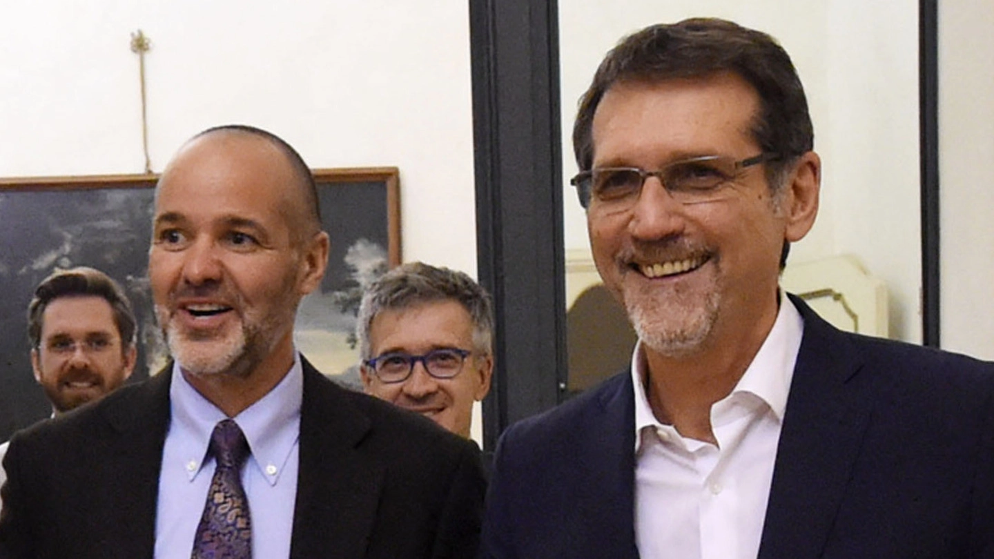 Il presidente del Bologna Joey Saputo con il sindaco Virginio Merola (Foto Schicchi)