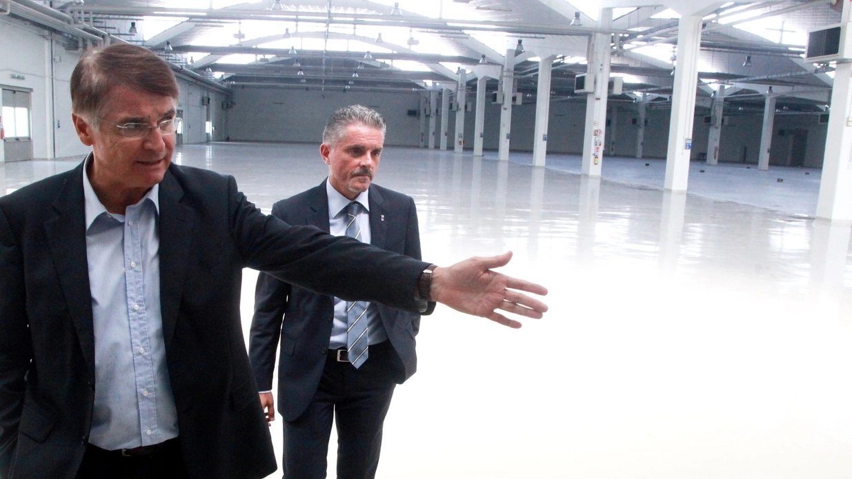 Il presidente della Fiera Renzo Piraccini nei nuovi padiglioni assieme al sindaco Paolo Lucchi