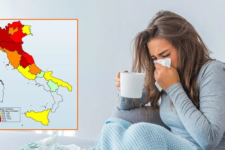 Influenza in Italia: con il rosso scuro le regioni con incidenza più alta