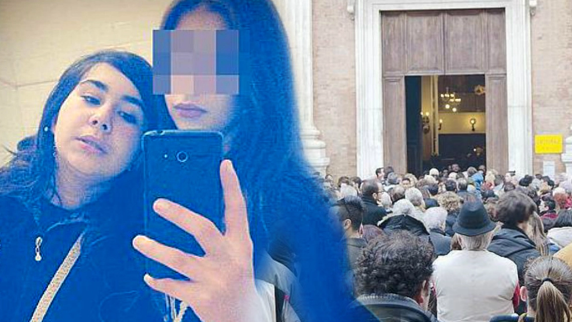 Alessia con un’amica che  scatta il selfie e il funerale del 18 novembre scorso