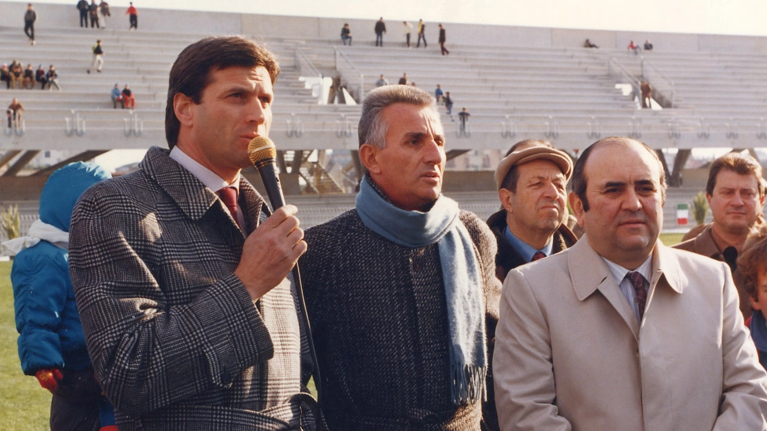 Ferruccio Zoboletti con Facchetti e Cameli durante l’inaugurazione dello stadio Riviera