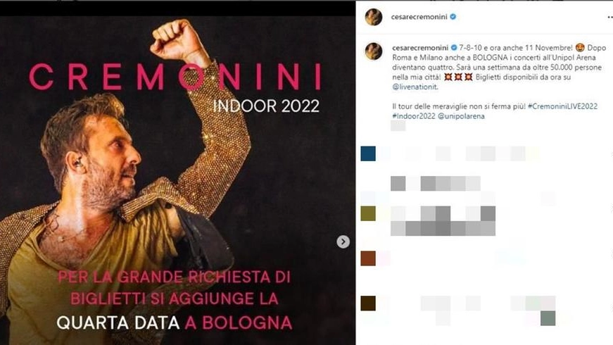 La locandina che su Instagram annuncia il nuovo concerto di Cremonini