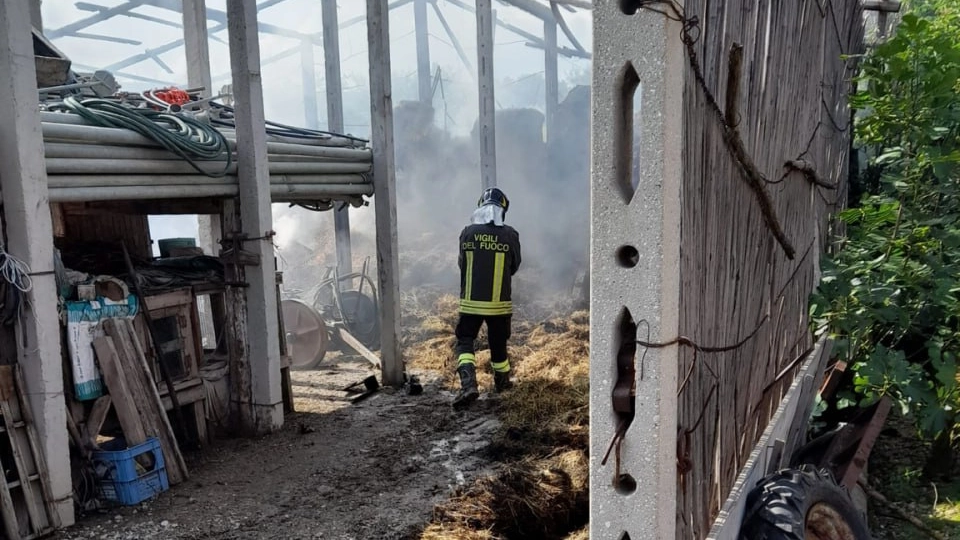 Incendio in un fienile a Filottrano: l'intervento dei vigili del fuoco