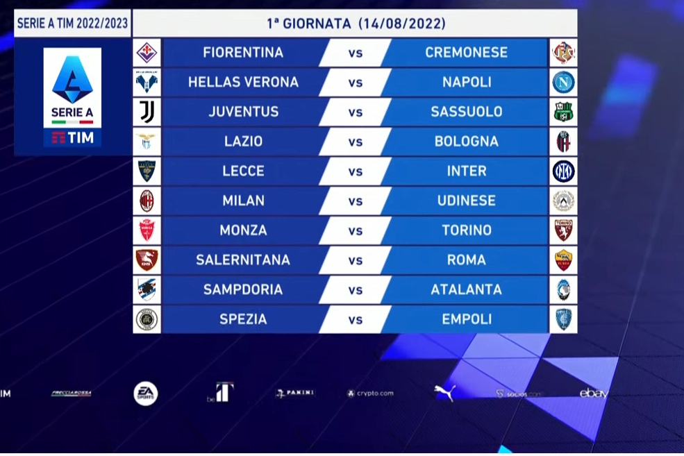 Serie A: la prima giornata della stagione 2022-2023