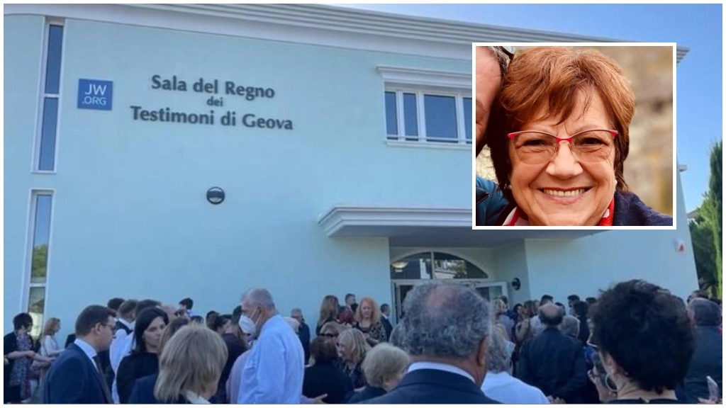 La Sala del Regno dei Testimoni di Geova a Rimini. Nel riquadro Pierina Paganelli, uccisa a coltellate