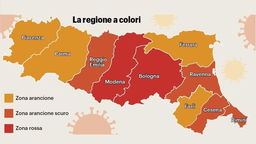 Emilia Romagna divisa in zone rosse, arancioni e arancioni rafforzate