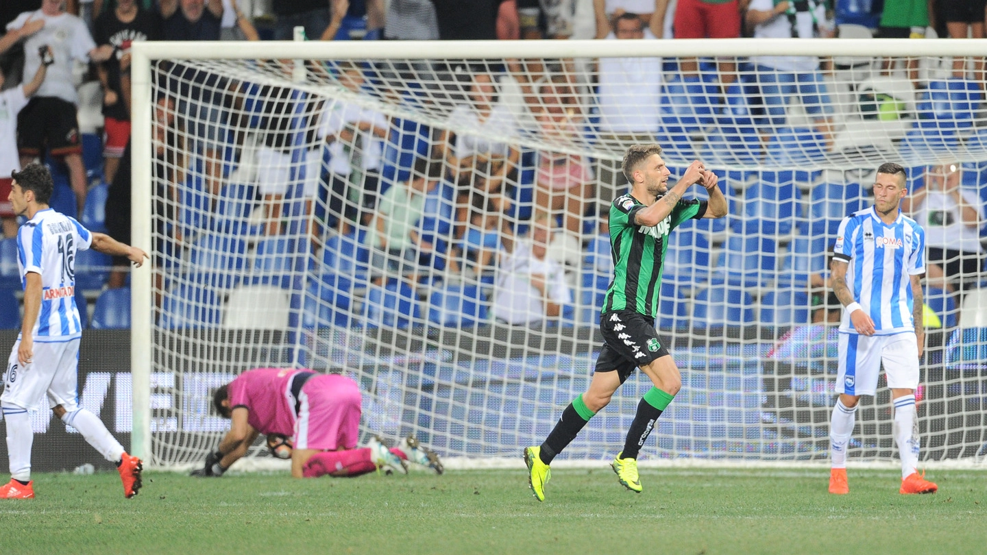 Sassuolo-Pescara, l'esultanza di Berardi dopo il gol (Foto LaPresse/Alessandro Fiocchi)