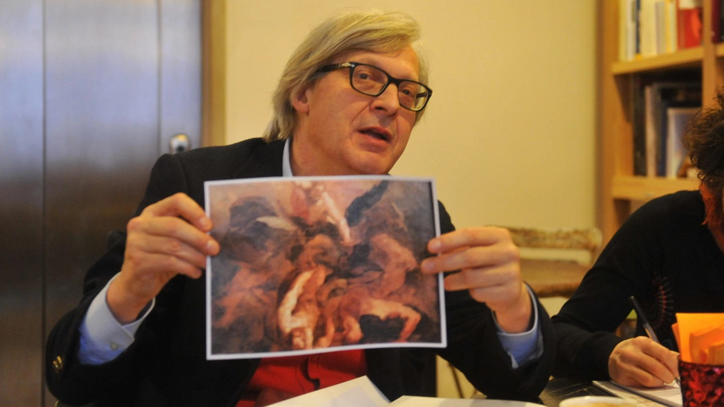 Bologna, Sgarbi mostra il bozzetto di Guido Reni (FotoSchicchi)
