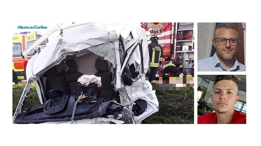 Il furgone e le due vittime: Vincenzo Viscaridi (sopra) e Faier Benedini (sotto)