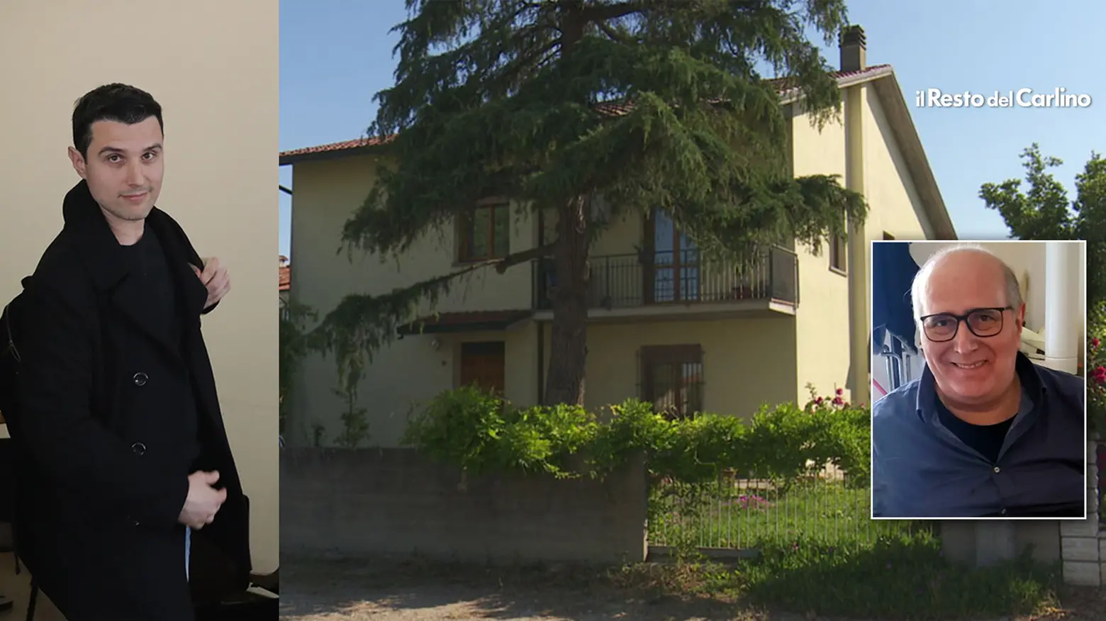 Da sinistra: Stefano Molducci e la casa dove il padre Danilo fu trovato morto