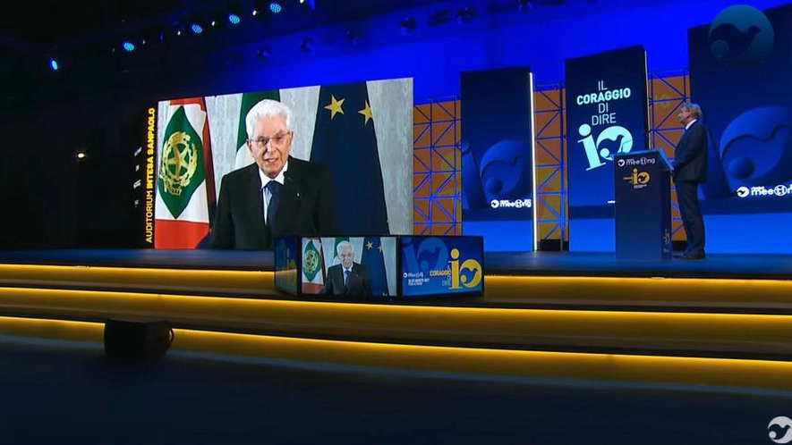 Il presidente Mattarella para in video al Meeting di Rimini (Ansa)