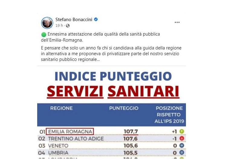Stefano Bonaccini commenta la classifica Demoskopika