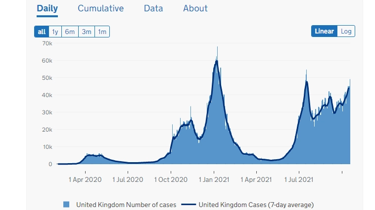 Covid, la curva dell'epidemia in Gran Bretagna: i casi giornalieri (Ansa)