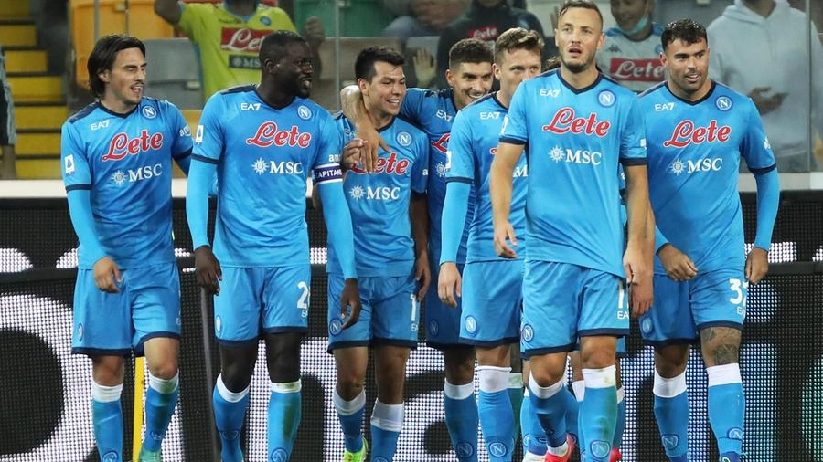 Udinese-Napoli, l'esultanza degli azzurri (Ansa)