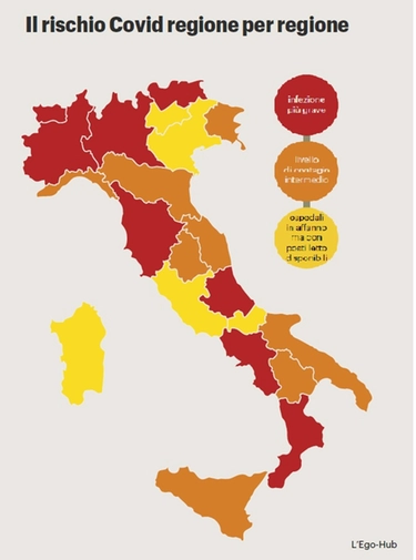 Zone Italia covid: i colori delle regioni Emilia-Romagna e Marche verso il giallo