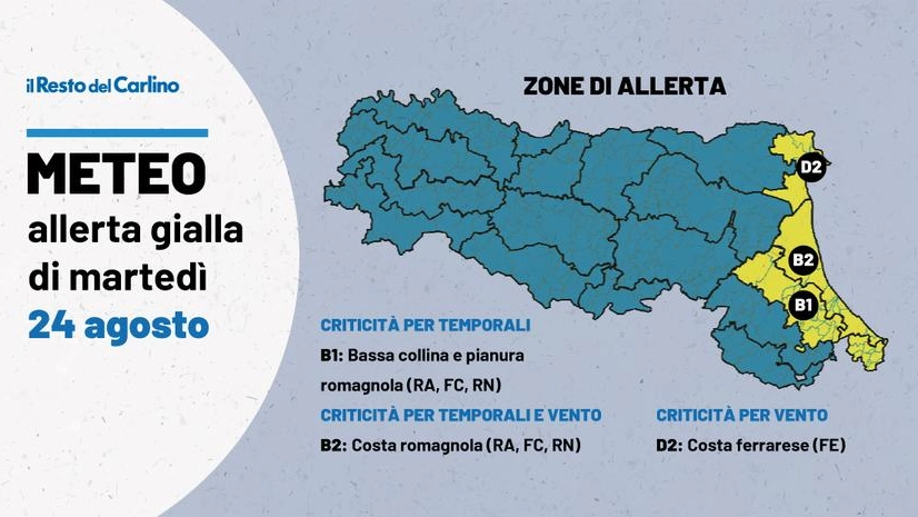 Meteo: allerta gialla per martedì 24 agosto 2021 in Emilia Romagna