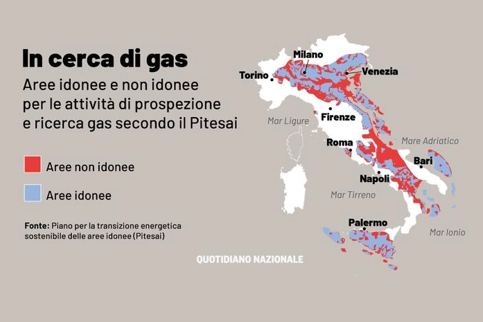 Le aree per la ricerca di gas in Italia
