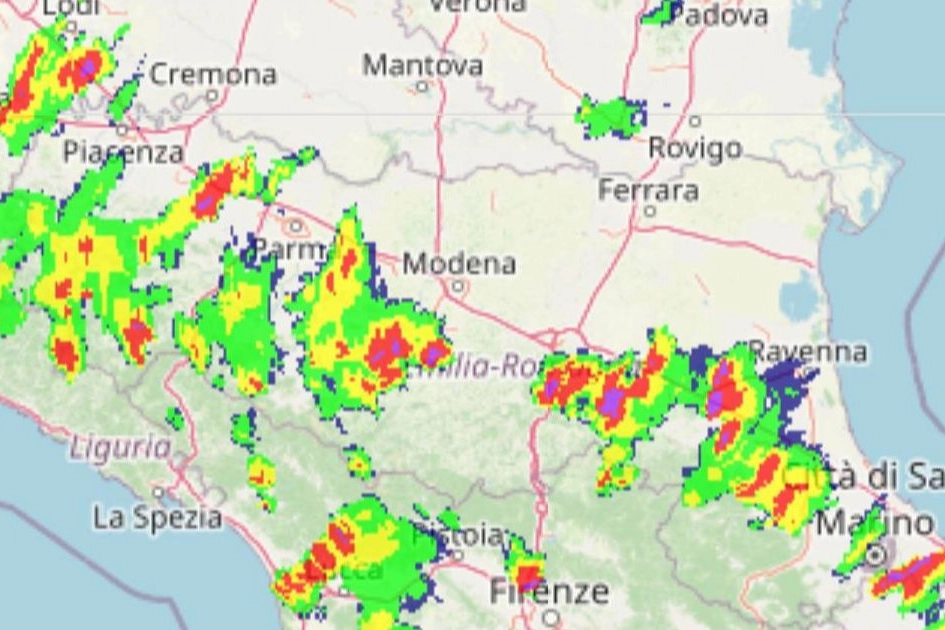I temporali in Emilia Romagna del 4 giugno 2023 (Arpae Openstreetmaps)