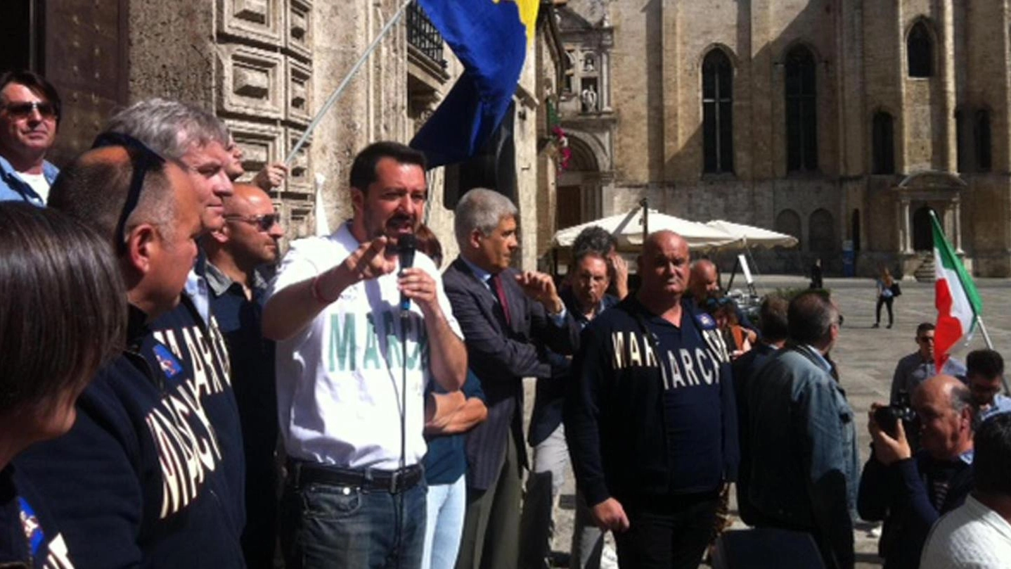 Il comizio di Matteo Salvini in Piazza del Popolo (foto Ansa)