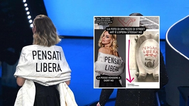 Sanremo 2023, la scritta sul vestito di Chiara Ferragni fa scoppiare un caso. Il web: “Fatta da uno street artist a Bologna”