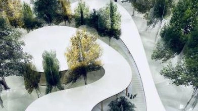 Il rendering della struttura progettata da Mario Cucinella per il parco della Montagnola
