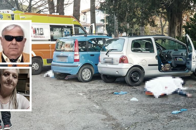 Omicidio suicidio a Bellaria, nei riquadri le vittime Vittorio Capuccini e Oriana Brunelli