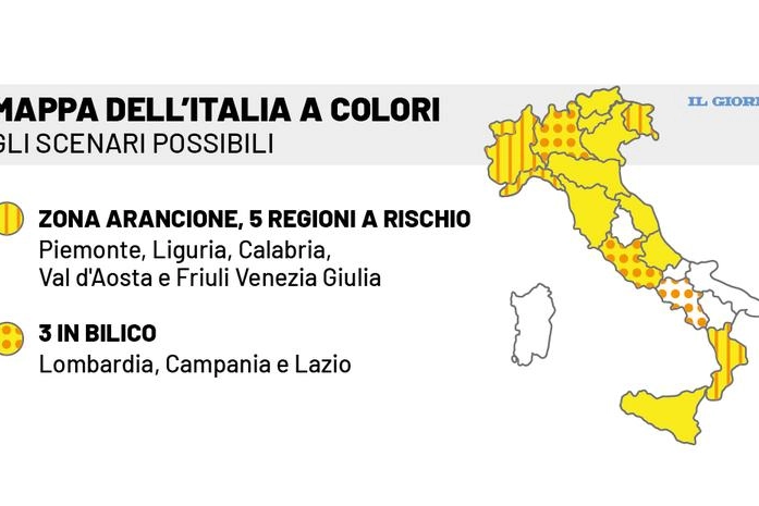 Colori Italia Covid, le regioni a rischio arancione