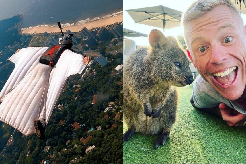 Il 38enne australiano Francis Jay Driscoll e uno dei suoi voli di 'base jumping'