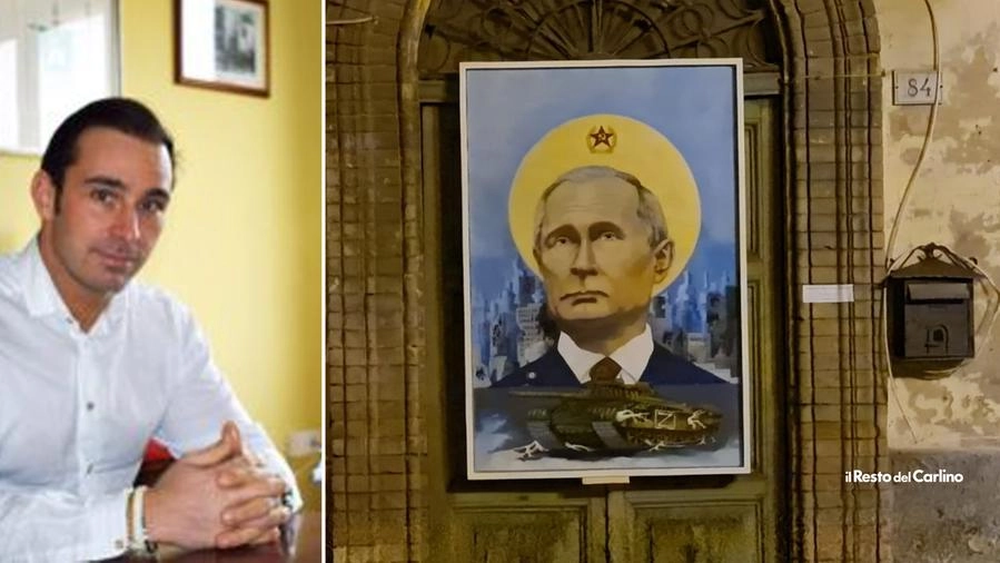 Il sindaco Antonio Sebastianelli e il quadro dedicato a Putin, ritratto con un’aureola