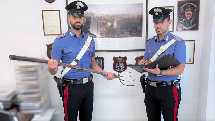 I carabinieri con il forcone sequestrato