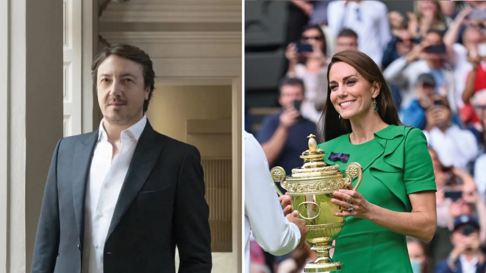 Kate Middleton premia Carlos Alcaraz, vincitore  di Wimbledon 2023:  la principessa indossa un paio  di ’pump’  di Gianvito Rossi. A sinistra l’imprenditore, figlio di Sergio Rossi