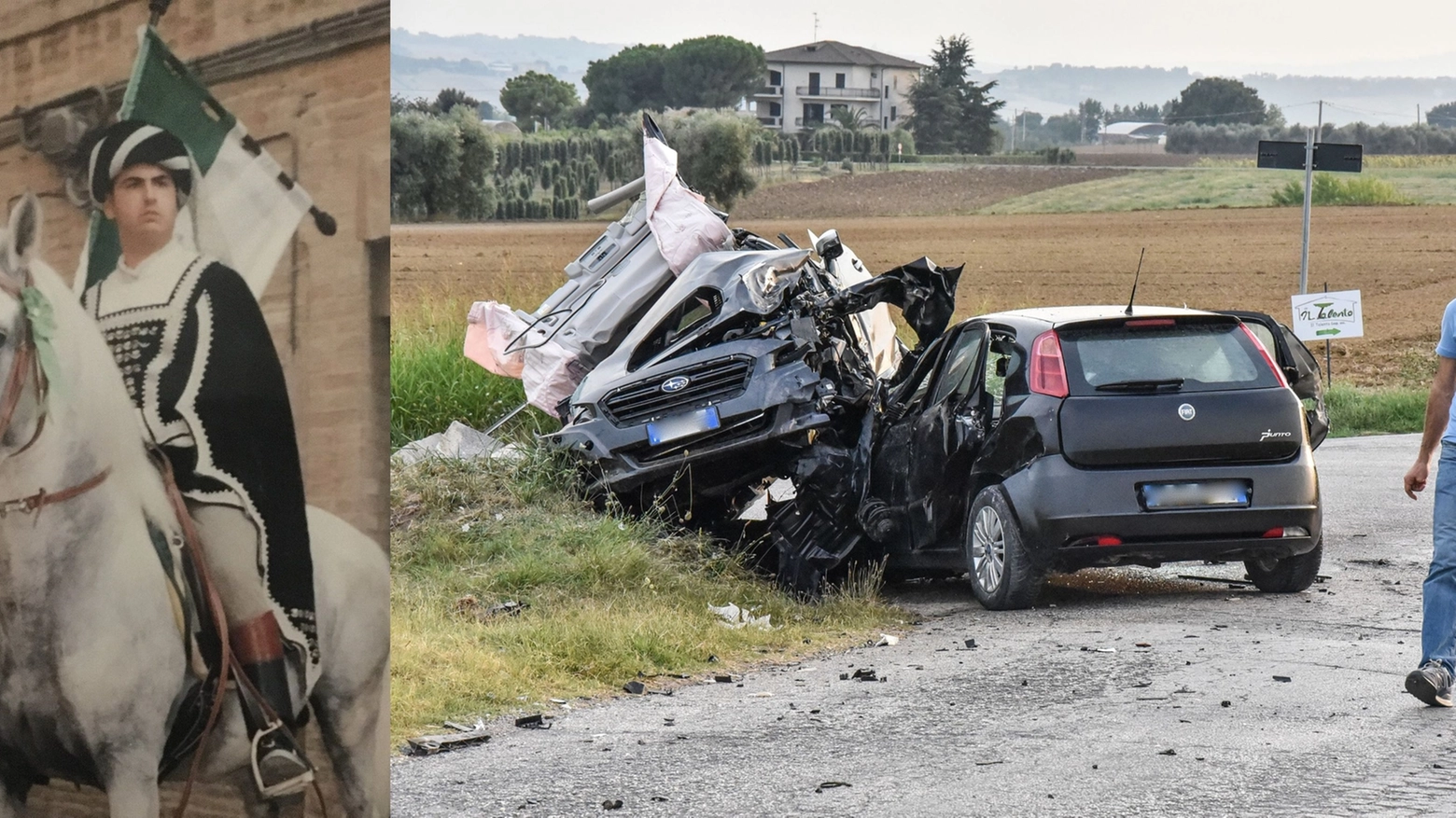 Le auto coinvolte nell’incidente (foto De Marco). A sinistra Paolo Petrini