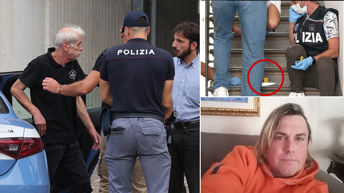 Mario Antonio Iadicicco (a sinstra) il coltello usato per l'omicidio e la vittima Cristian Battaglia (in basso a destra). Foto Zani