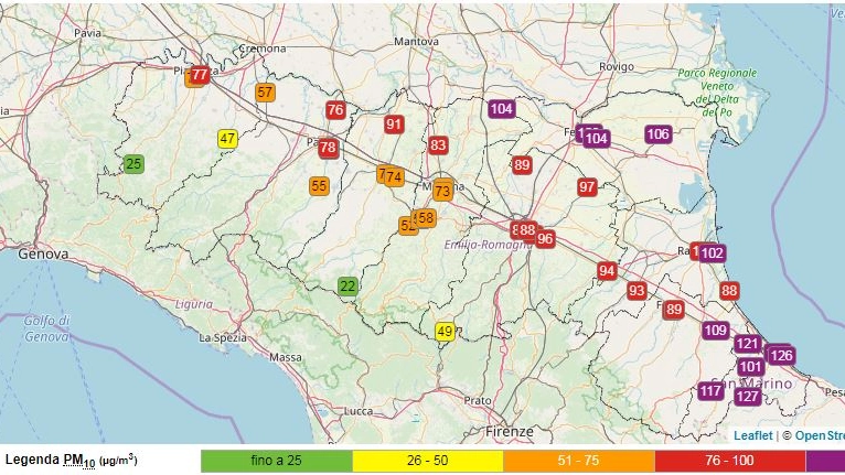 Ancora valori alti di pm10 in Romagna (dati Arpa Er)