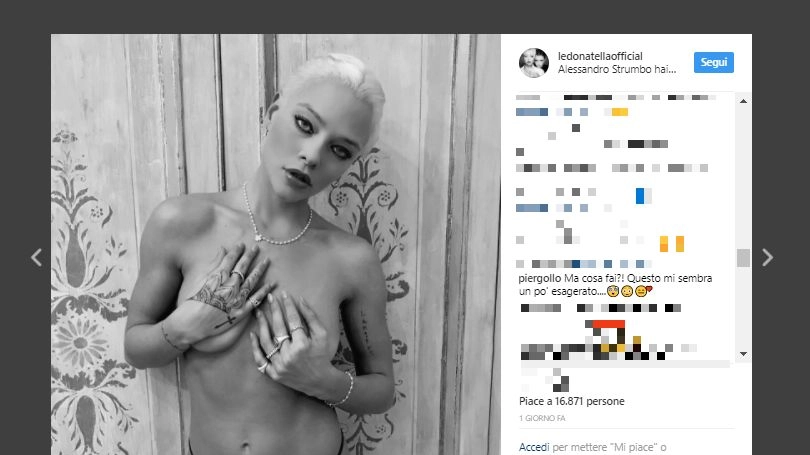 La foto in topless che Giulia Provvedi delle Donatella ha postato su Instagram