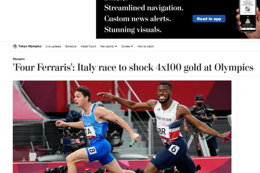 Il Washington Post paragona gli staffettisti italiani a 4 Ferrari (Ansa)