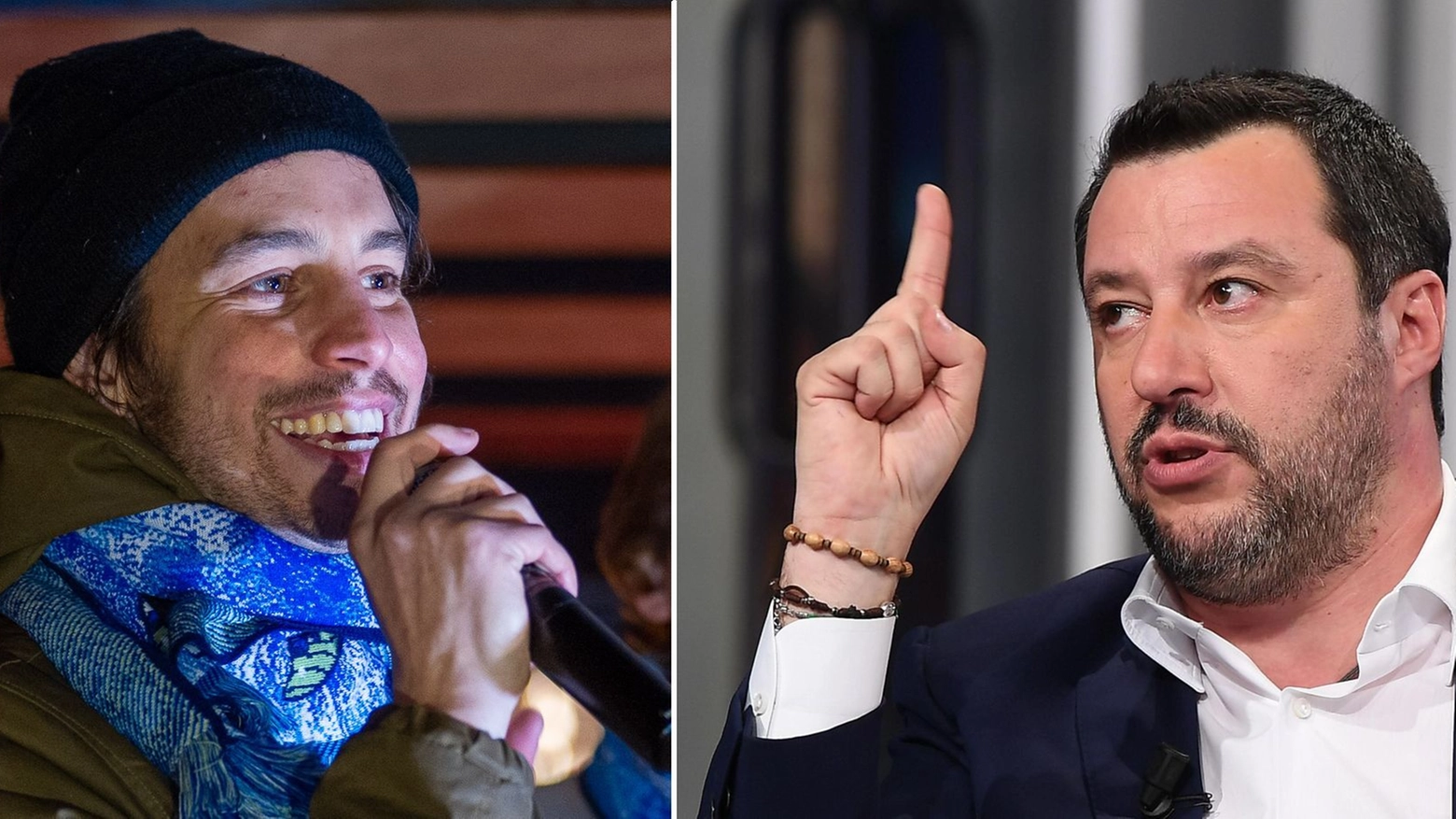 Mattia Santori (Imagoeconomica) e Matteo Salvini (Ansa)
