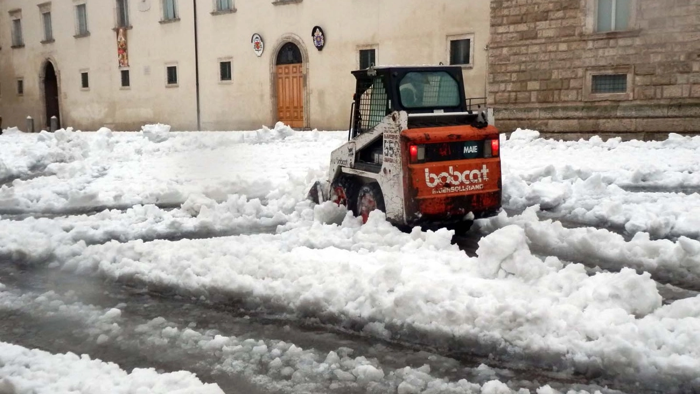 Rimozione neve in piazza Arringo ad Ascoli (LaBolognese)