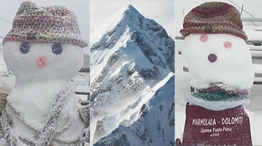 Nevica sulle Dolomiti, temperature in picchiata sotto lo zero: spuntano i pupazzi di neve in agosto