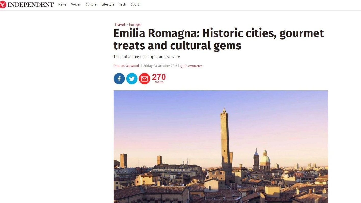 L’articolo dell’Independent dedicato all’Emilia Romagna
