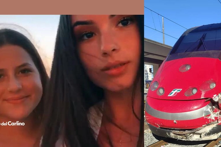 Le sorelle Pisanu (Alessia a sinistra e Giulia a destra) e il treno che le ha travolte