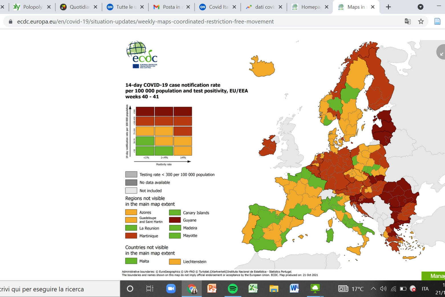 Covid, la nuova mappa Ecdc: 12 regioni in verde 