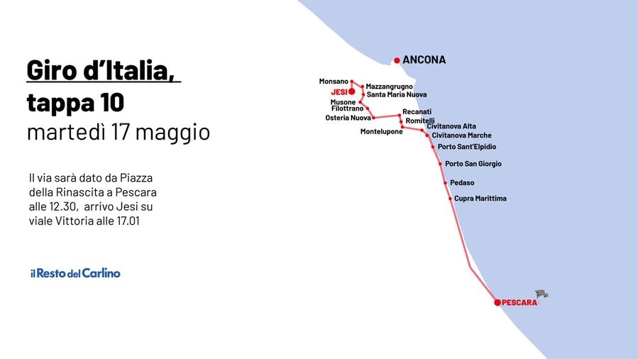 Giro d'Italia, il percorso della tappa 10 tra Abruzzo e Marche